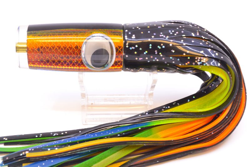 Koya Lures Rainbow Scale Black Pearl Hard Head 9" 4oz Skirted Black/Orange-Yellow-Blue