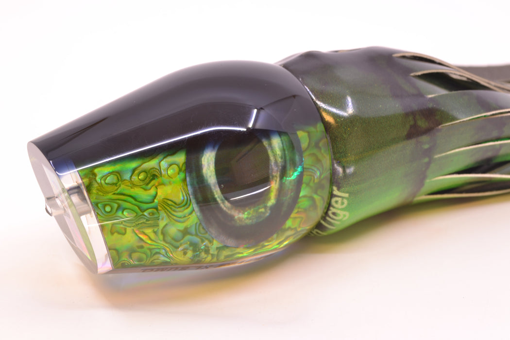 Moyes Lures Green Paua Black Back XL Sumo 16" 16.4oz FT Vinyl Green Tiger