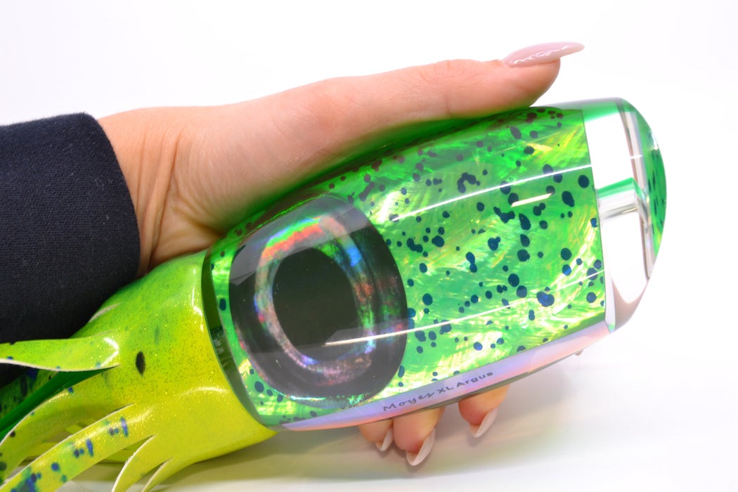 Moyes Lures Mahi MOP Green Back XL Argus Teaser 25.5oz Fire Tailz Vinyl Mahi