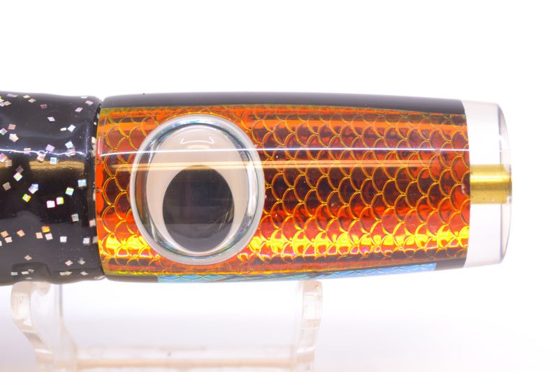 Koya Lures Rainbow Scale Black Pearl Hard Head 9" 4oz Skirted Black/Orange-Yellow-Blue