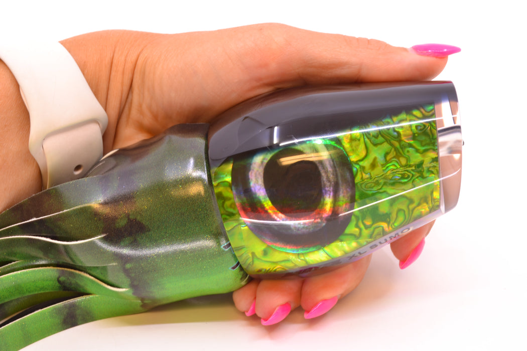 Moyes Lures Green Paua Black Back XL Sumo 16" 16.4oz FT Vinyl Green Tiger