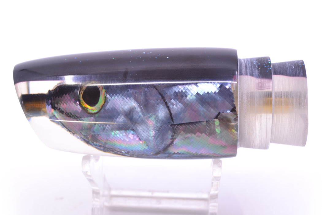 Ali'i Kai Lures Blue-Purple Abalone Shell Black Back Fish Head Medium Plunger 12" 5oz GZE