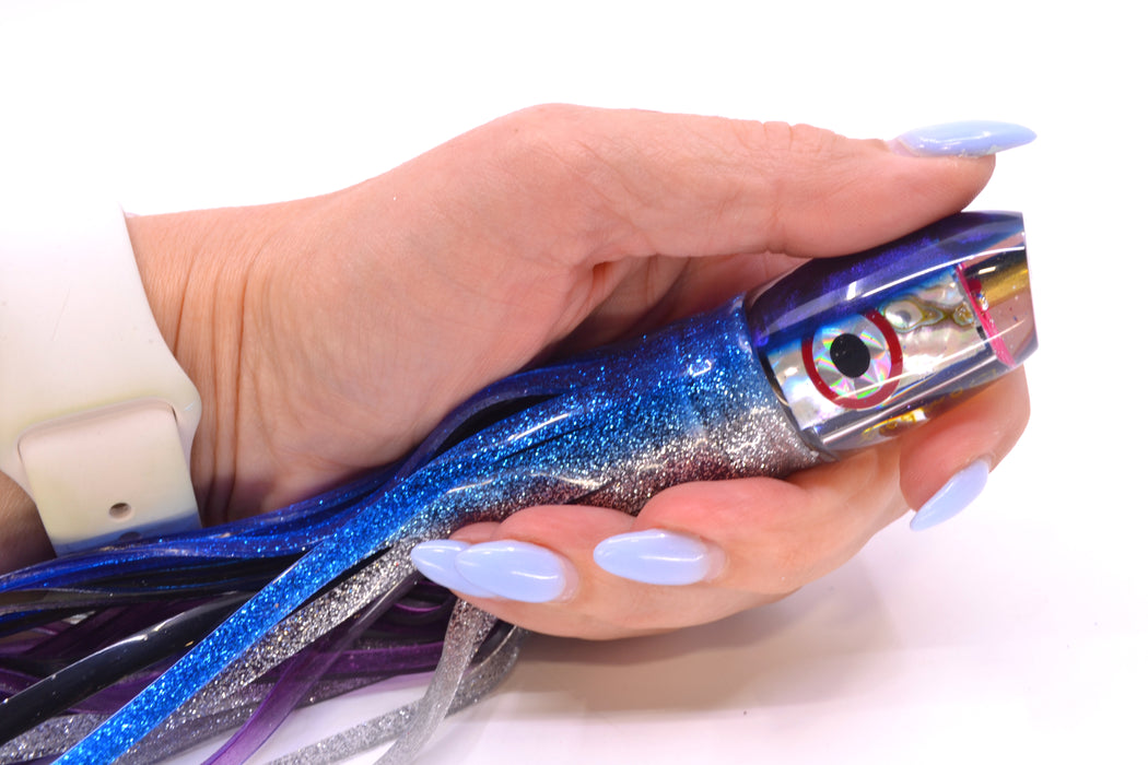Bomboy Lures White Abalone Blue Back Ahi Bomb 9" 4oz Skirted Blue-Silver/Black-Purple