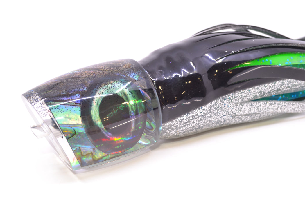 Moyes Lures Blue-Purple Abalone Black Back Taxi Eyes Bushmaster 12" 10oz Skirted Black-Silver GZE