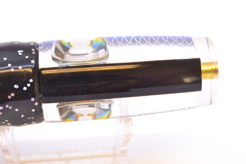Koya Lures Rainbow Scale Black Pearl Hard Head 9" 4oz Skirted Black/Orange-Yellow-Blue