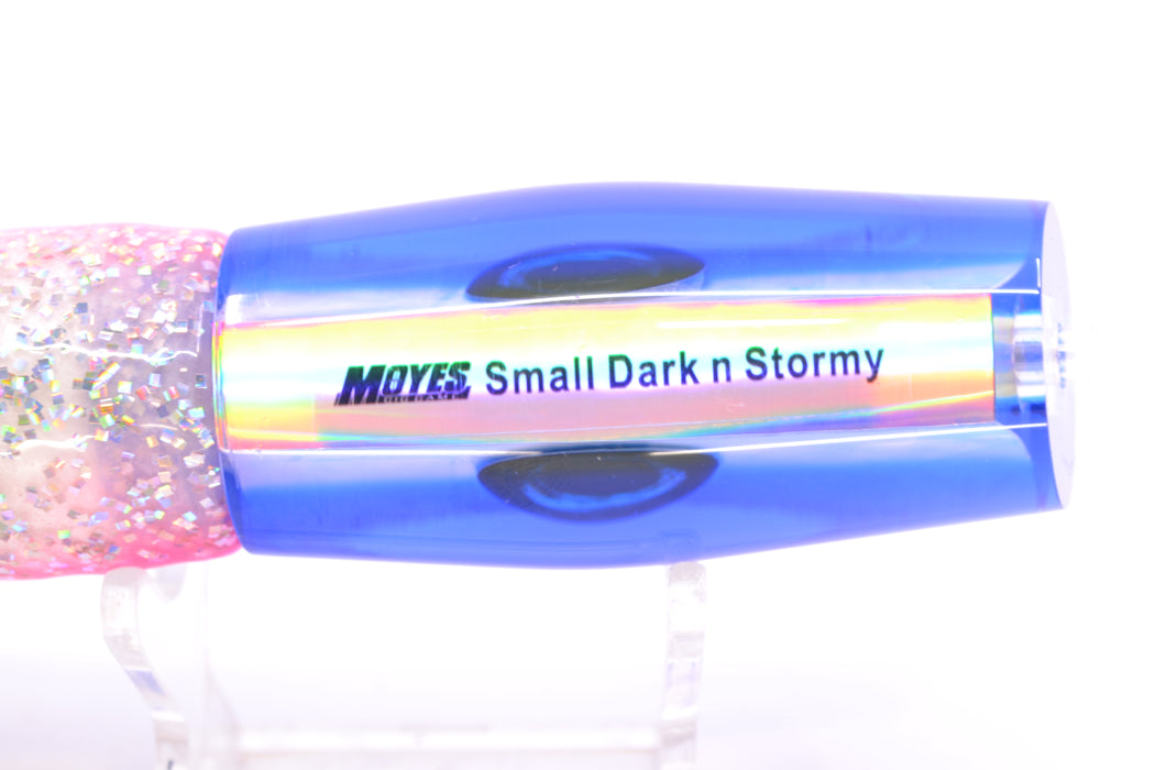 Moyes Lures White MOP Blue Back Small Dark-N-Stormy 9" 4.5oz Skirted Holo-Blue Bars
