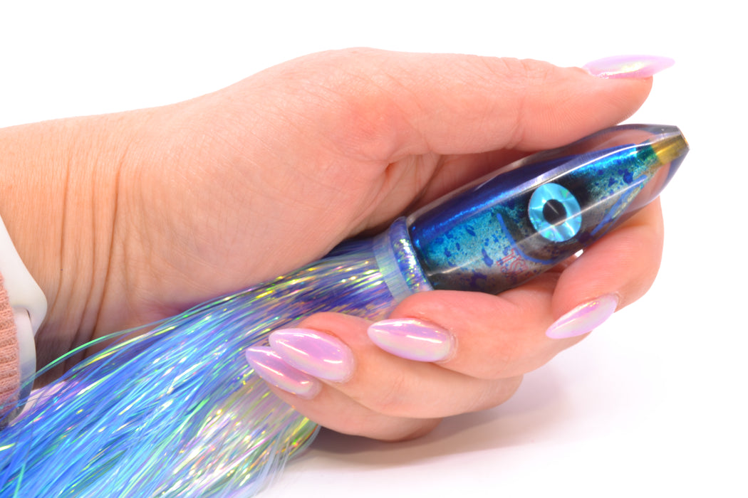 Tsutomu Lures Blue Mahi Fish Head Poke Bullet 6" 2.8oz Flashabou Blue-White