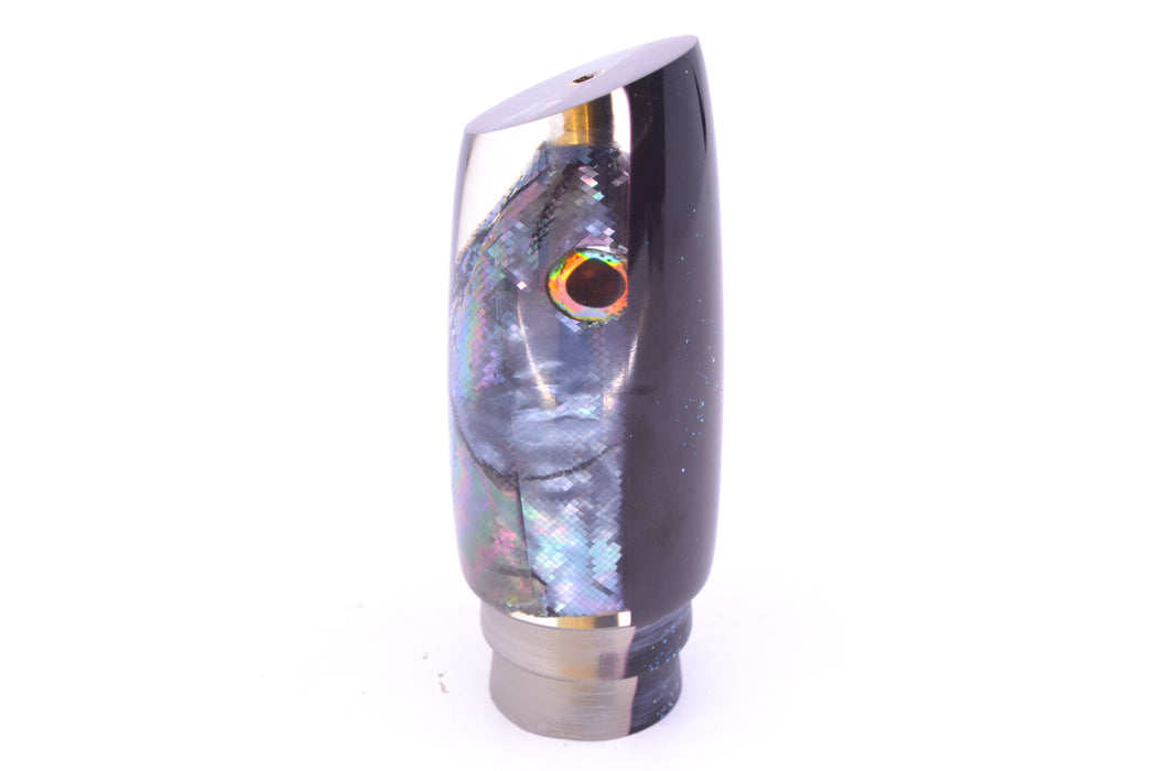 Ali'i Kai Lures Blue-Purple Abalone Shell Black Back Fish Head Medium Plunger 12" 5oz GZE