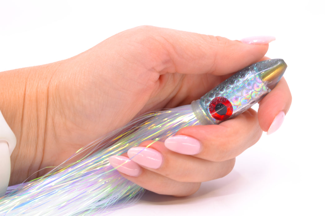 Coggin Lures Silver Rainbow Scale Ice Blue Back Peanut Dart 4.5" 1.5oz Flashabou GZE