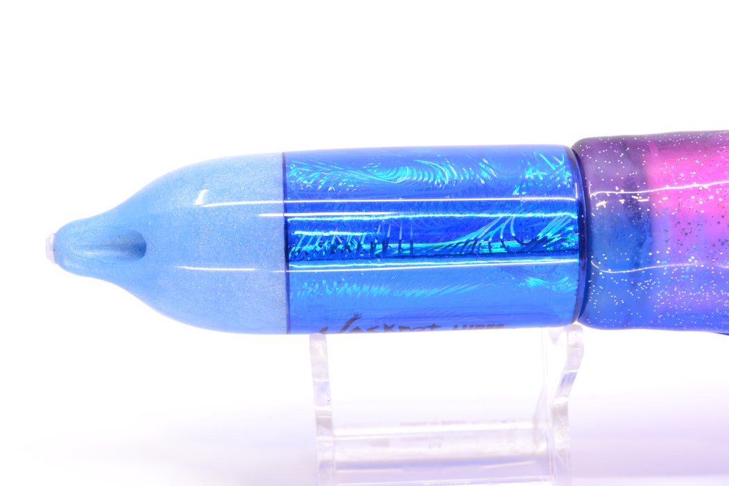 Jackpot Lures Blue Pearl Nose Rainbow Swirl 4-Hole Big Blue 12" 14.5oz Skirted Purple-Blue