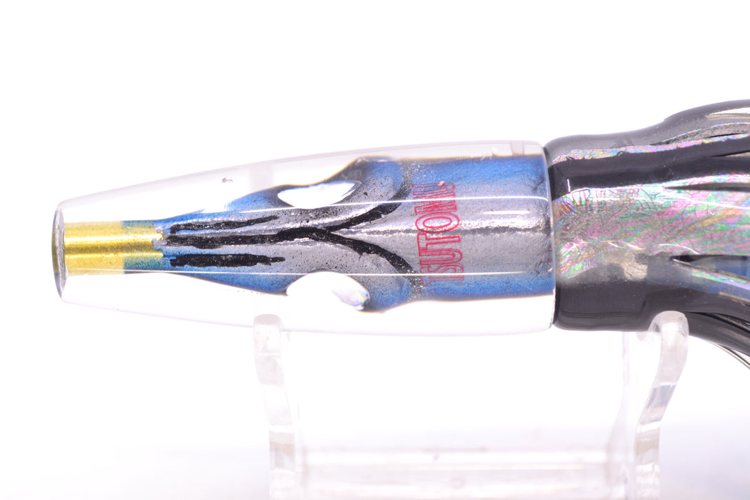 Tsutomu Lures Black-Blue-Silver Fish Head Poke Invert 6" 3.2oz Skirted Black Skipjack