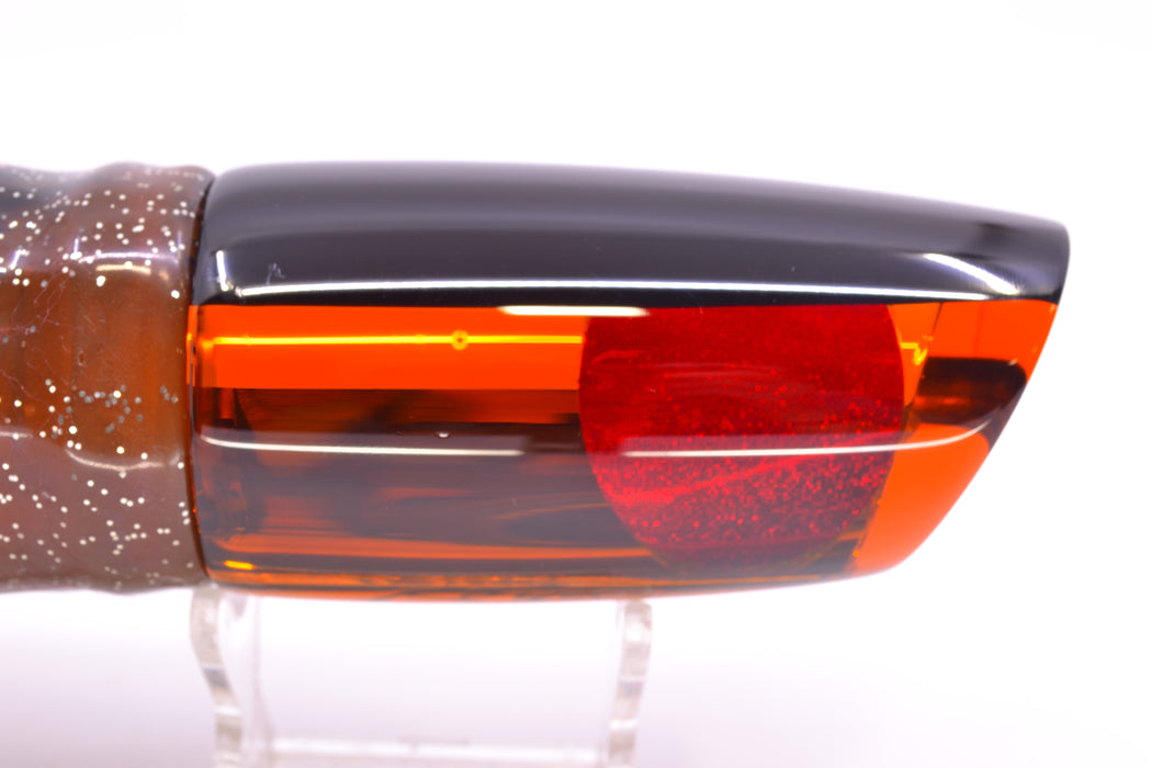 Koya Lures Amber Mirrored Black Back Medium Poi Dog 14" 11oz Skirted Root Beer-Black Kajiki