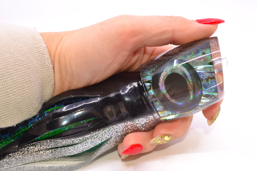 Moyes Lures Blue-Purple Abalone Black Back Taxi Eyes Bushmaster 12" 10oz Skirted Black-Silver GZE