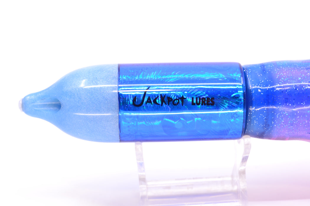 Jackpot Lures Blue Pearl Nose Rainbow Swirl 4-Hole Big Blue 12" 14.5oz Skirted Purple-Blue
