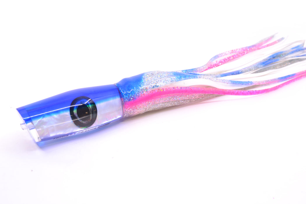 Moyes Lures White MOP Blue Back Small Dark-N-Stormy 9" 4.5oz Skirted Holo-Blue Bars