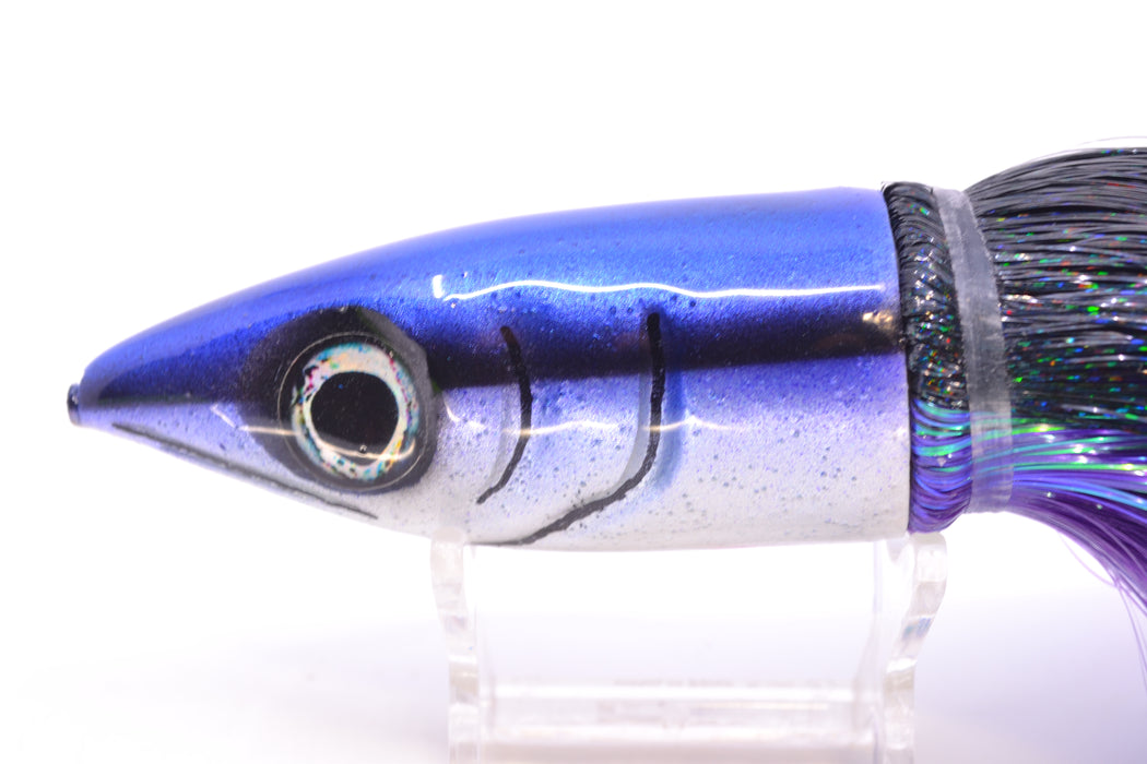 Tsutomu Lures Purple-Black-White Non-Jetted Kona Dragon 9"+ 8oz Strobez Black-Purple