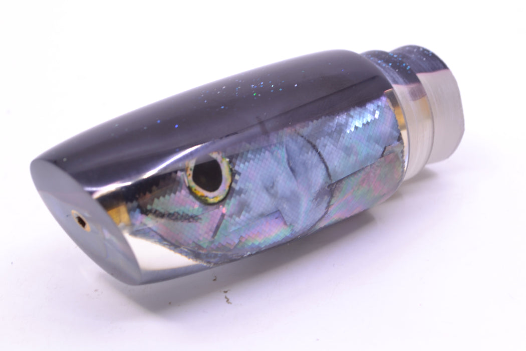 Ali'i Kai Lures Blue-Purple Abalone Shell Black Back Fish Head Medium Plunger 12" 5oz GZE