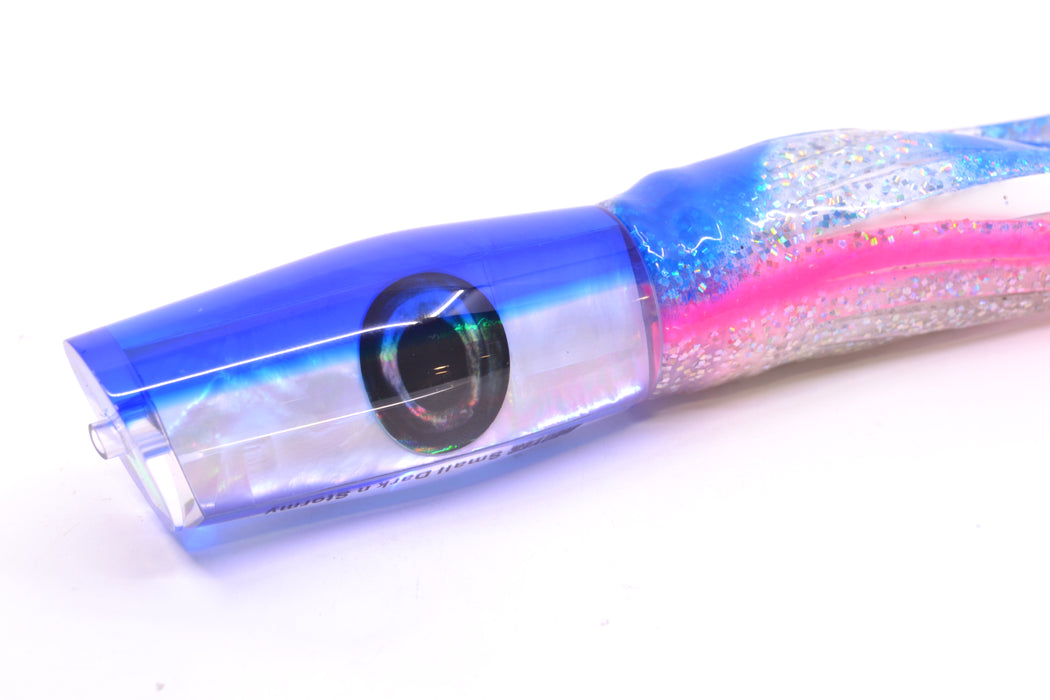 Moyes Lures White MOP Blue Back Small Dark-N-Stormy 9" 4.5oz Skirted Holo-Blue Bars