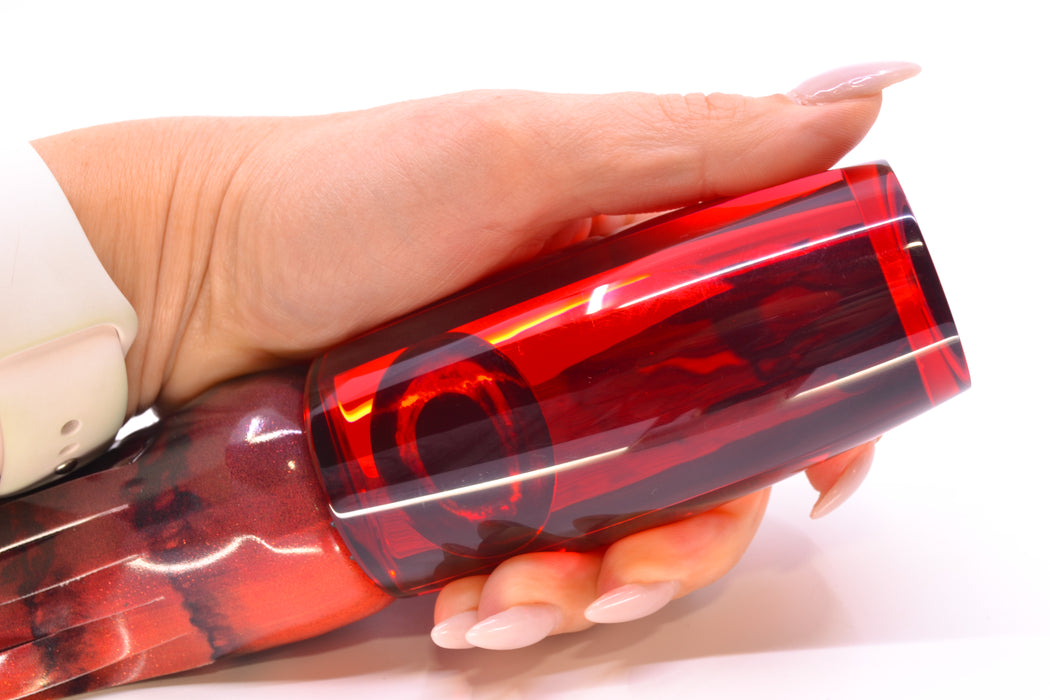 Moyes Lures Red Mirrored Taxi Eyes XL Shotgun 14" 11oz Fire Tailz Vinyl Red Tiger GZE