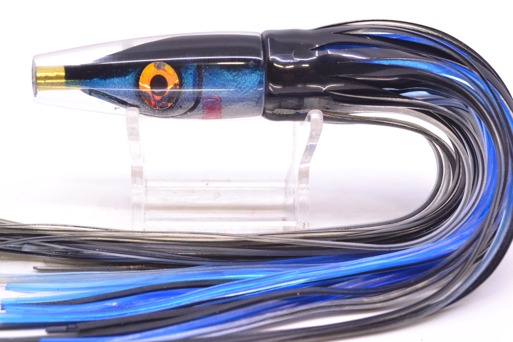 Tsutomu Lures Black-Blue-Silver Fish Head Poke Invert 6" 3.2oz Skirted Black Skipjack