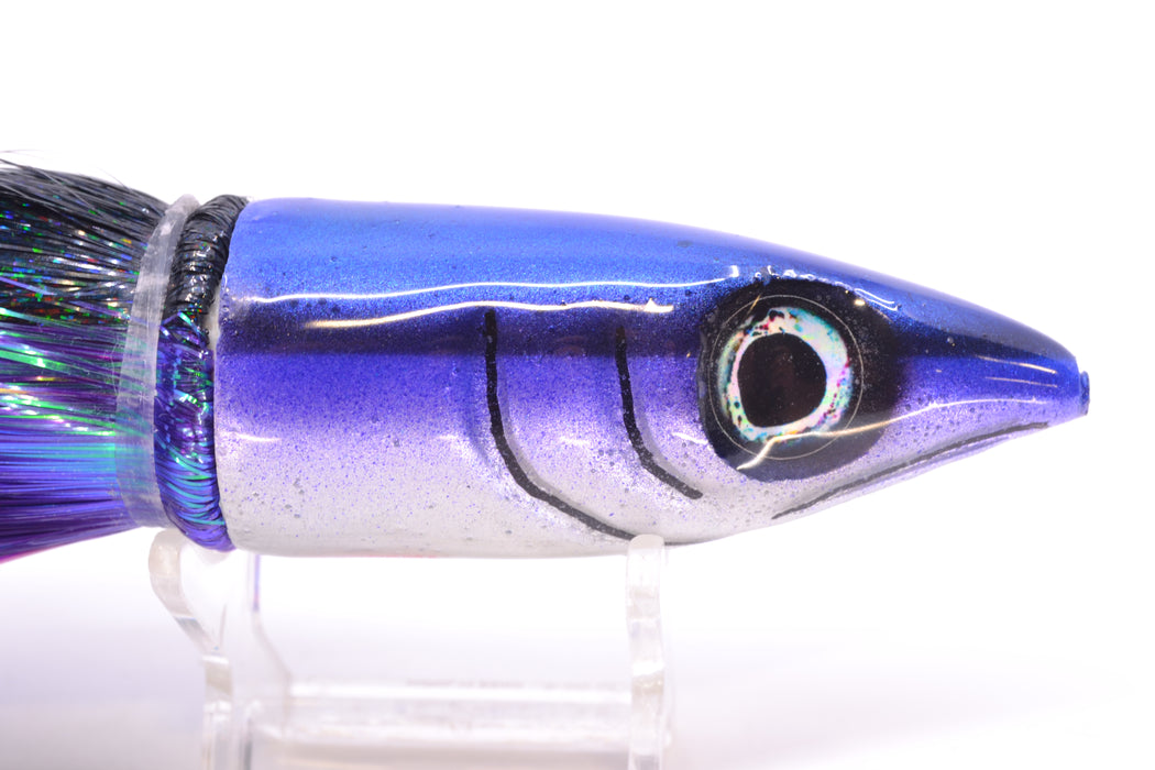 Tsutomu Lures Purple-Black-White Non-Jetted Kona Dragon 9"+ 8oz Strobez Black-Purple