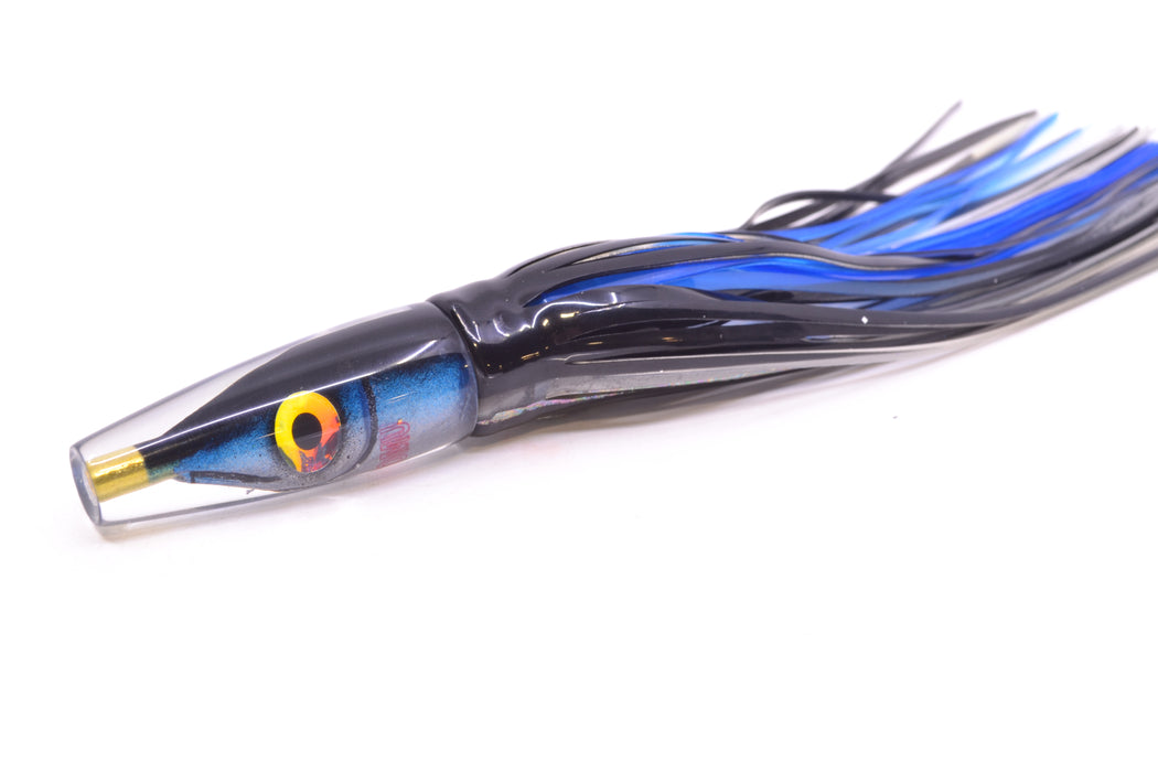 Tsutomu Lures Black-Blue-Silver Fish Head Poke Invert 6" 3.2oz Skirted Black Skipjack