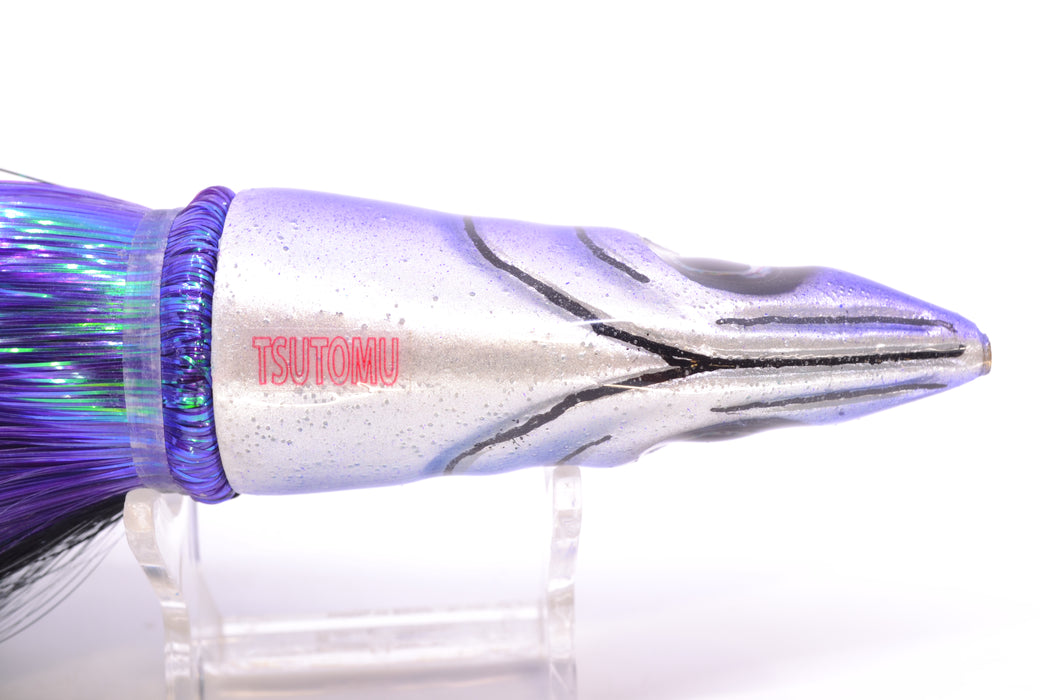 Tsutomu Lures Purple-Black-White Non-Jetted Kona Dragon 9"+ 8oz Strobez Black-Purple