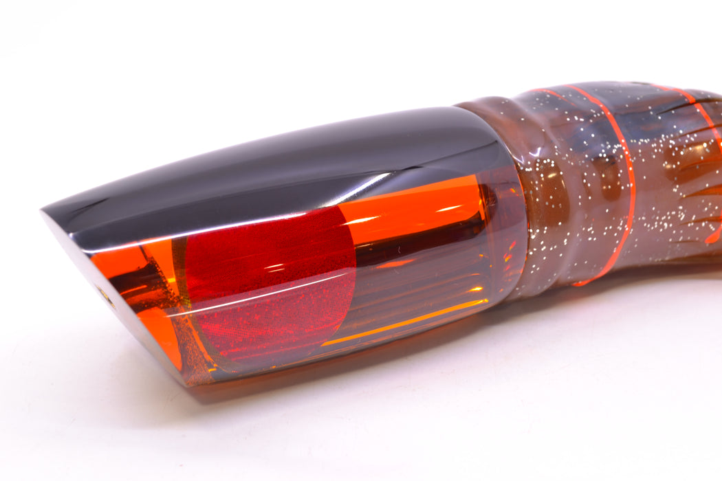 Koya Lures Amber Mirrored Black Back Medium Poi Dog 14" 11oz Skirted Root Beer-Black Kajiki