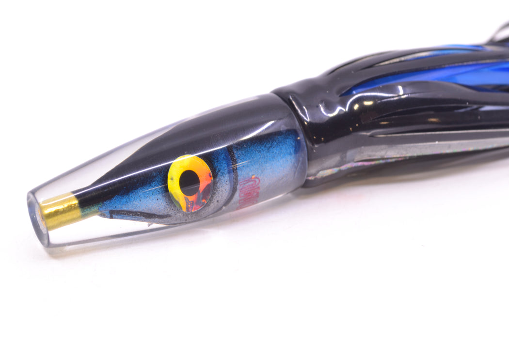 Tsutomu Lures Black-Blue-Silver Fish Head Poke Invert 6" 3.2oz Skirted Black Skipjack