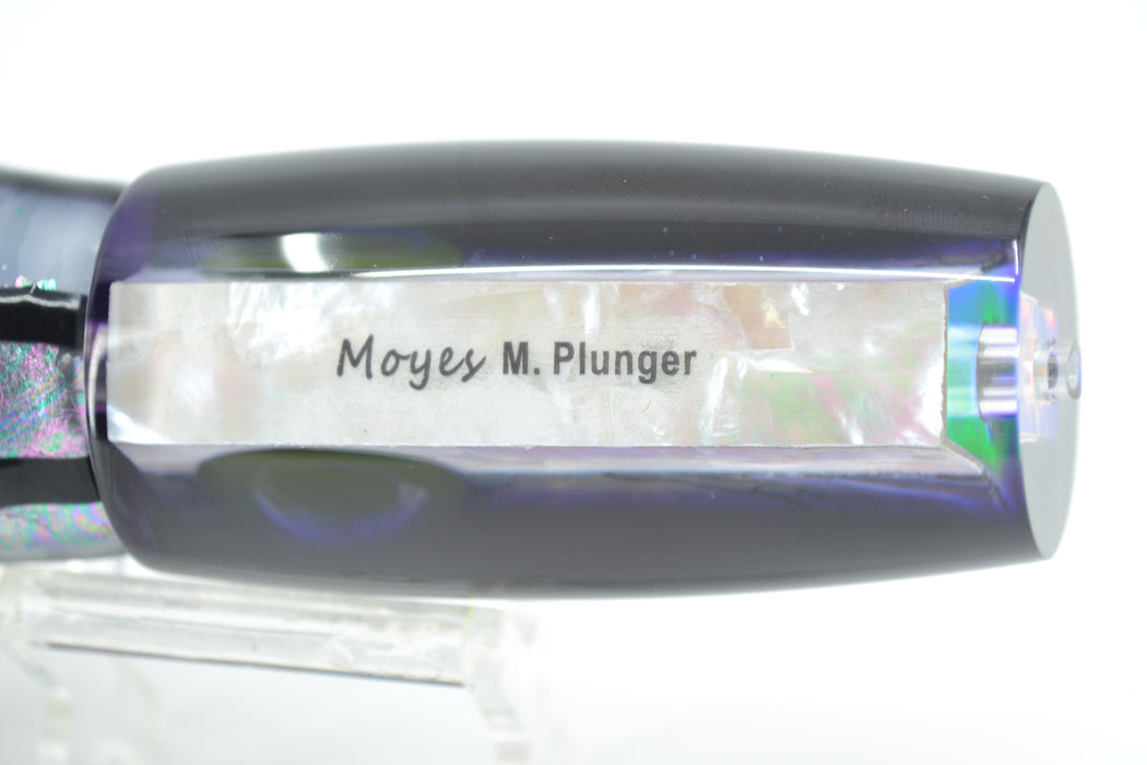 Moyes Lures Paua-MOP Black-Purple Back Medium Plunger 12" 7.5oz Skirted Purple Skipjack