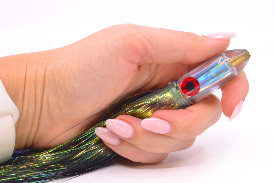 Coggin Lures Rainbow Stripes Peanut Dart 4.5" 1.5oz Flashabou Black/Light Blue GZE