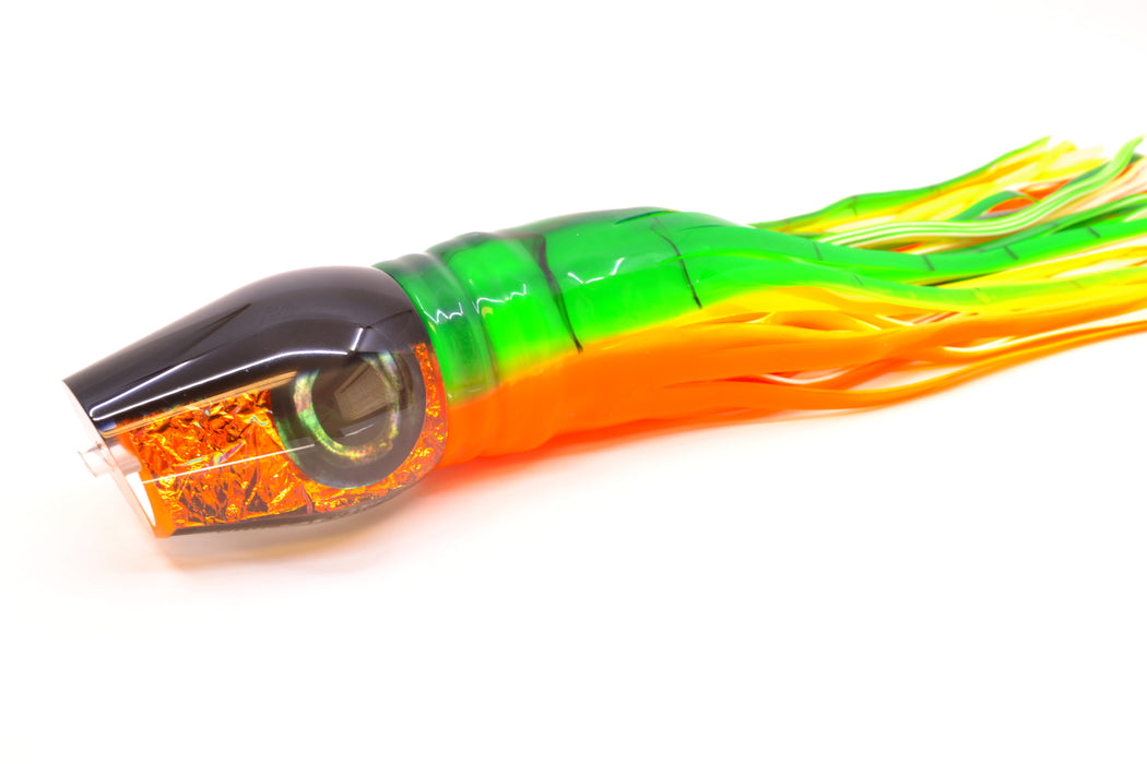 Moyes Lures Orange Dichro Black Back Taxi Eyes Large Sumo 14" 13.8oz Skirted Guacamaya