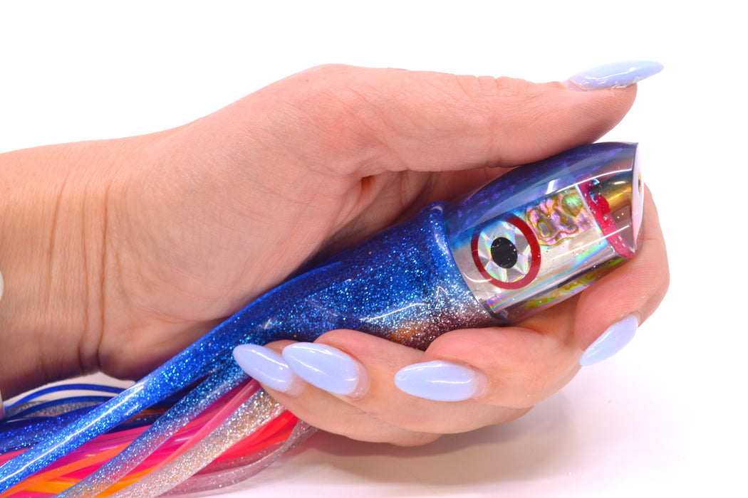 Bomboy Lures White Abalone Blue Back Ahi Bomb 9" 4oz Skirted Blue-Silver/Pink