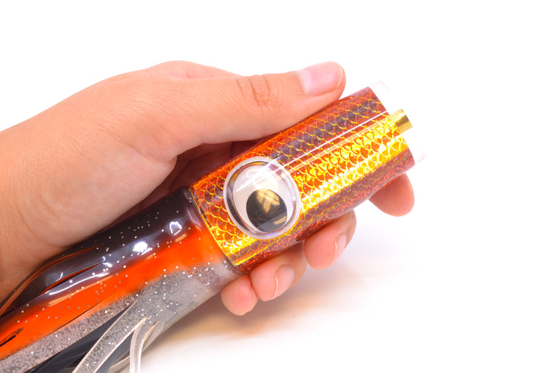 Koya Lures Rainbow Scale Orange Pearl Hard Head 9" 4oz Skirted Black-Orange-Clear