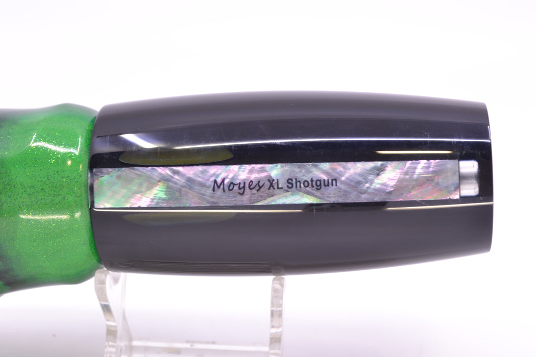 Moyes Lures Black Pearl Black Back Taxi Eyes XL Shotgun 14" 11oz FT Vinyl Green Tiger GZE