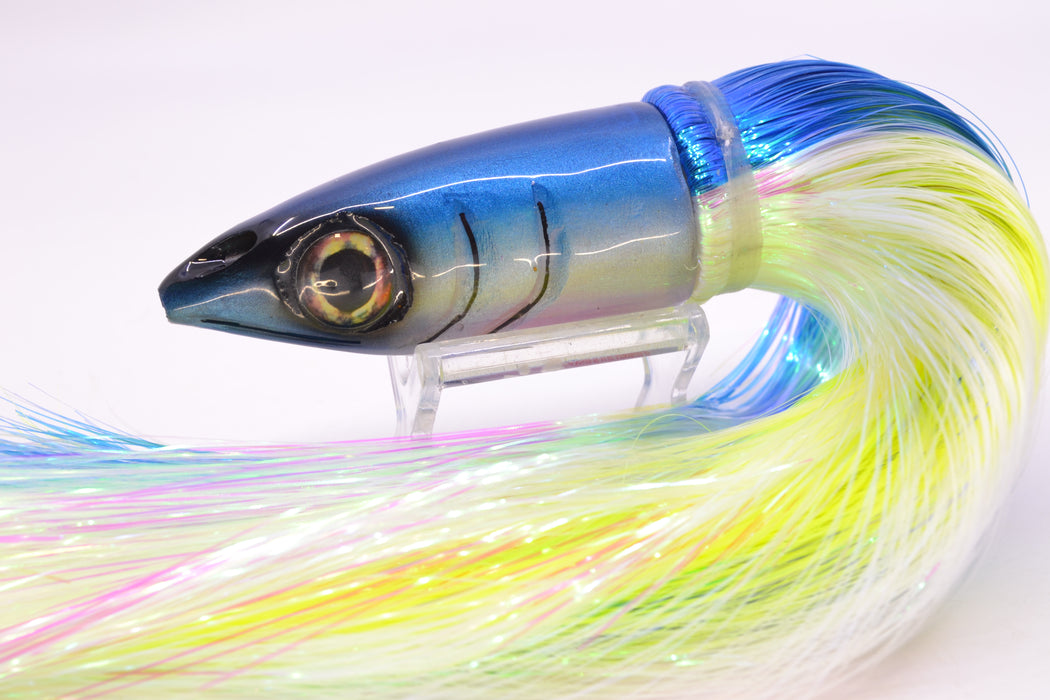 Tsutomu Lures Blue-White Jetted Kona Dragon 9"+ 8oz Strobez Blue-White/Chartreuse