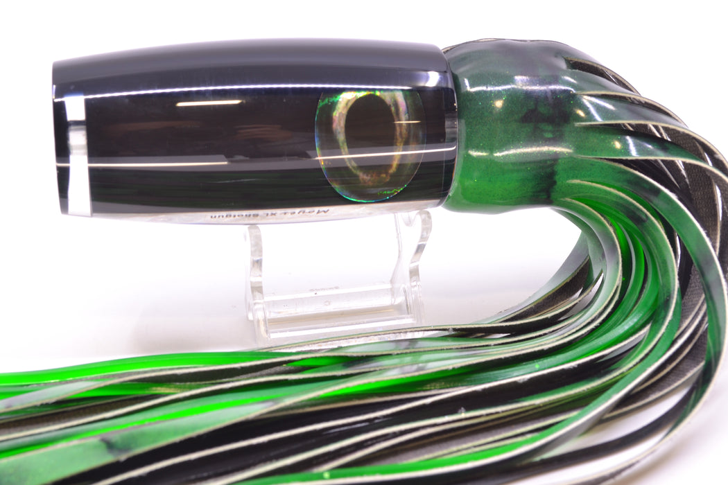 Moyes Lures Black Pearl Black Back Taxi Eyes XL Shotgun 14" 11oz FT Vinyl Green Tiger GZE