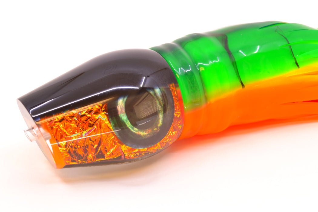 Moyes Lures Orange Dichro Black Back Taxi Eyes Large Sumo 14" 13.8oz Skirted Guacamaya