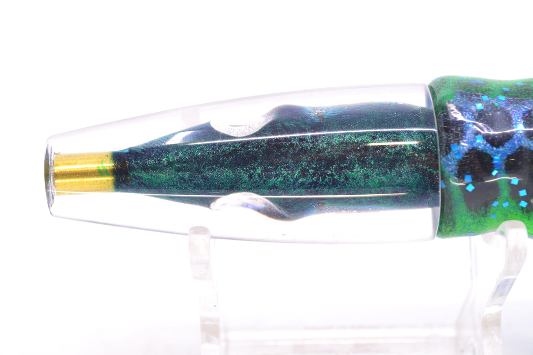 Tsutomu Lures Black/Green-Blue-Silver Fish Head Poke Invert 6" 3.2oz Skirted