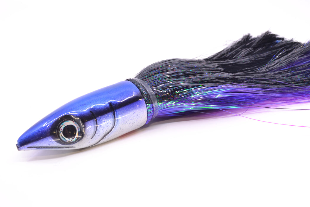 Tsutomu Lures Purple-Black-White Non-Jetted Kona Dragon 9"+ 8oz Strobez Black-Purple