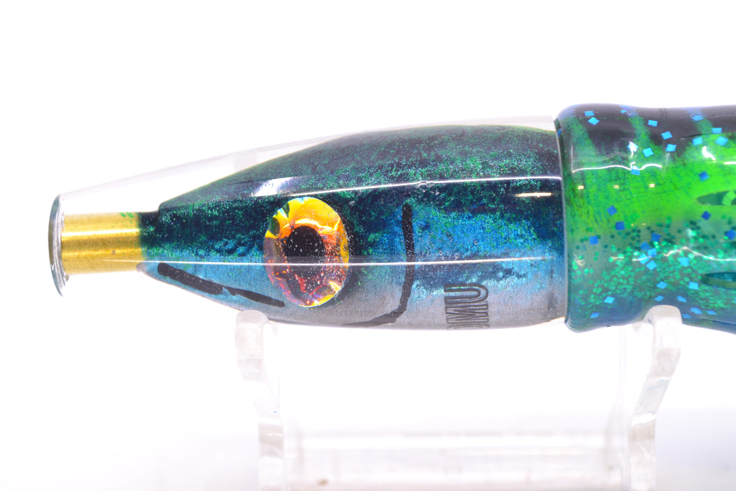 Tsutomu Lures Black/Green-Blue-Silver Fish Head Poke Invert 6" 3.2oz Skirted