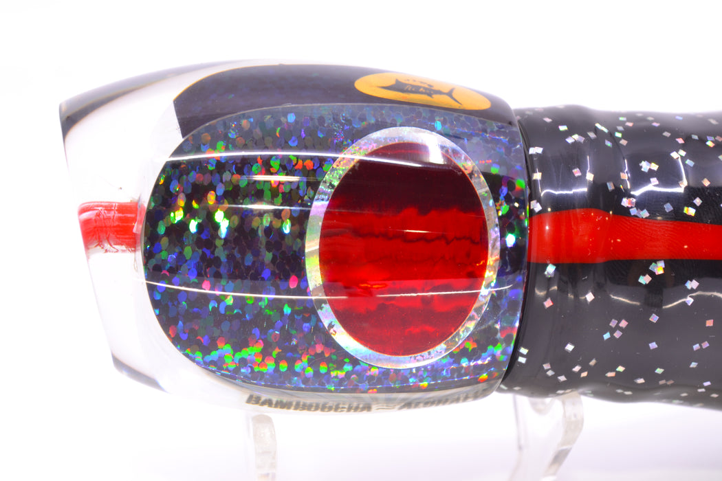 Aloha Lures Black Rainbow Red Eyes Bamboocha 12" 11.5oz Skirted Black/Rainbow GZE