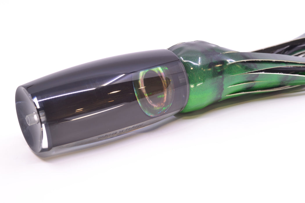 Moyes Lures Black Pearl Black Back Taxi Eyes XL Shotgun 14" 11oz FT Vinyl Green Tiger GZE