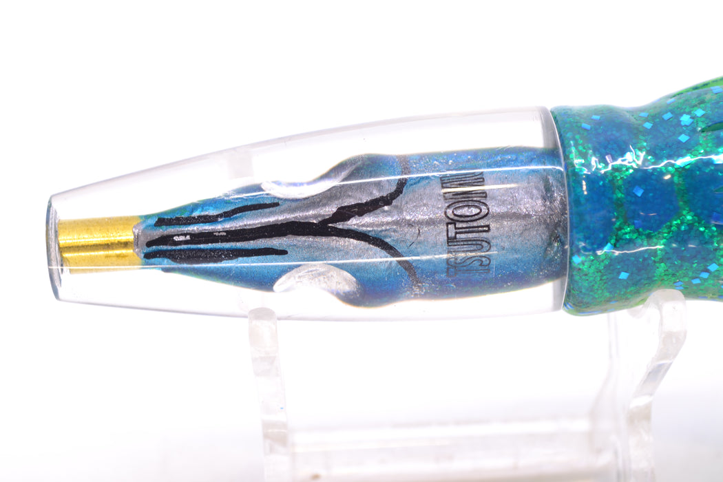 Tsutomu Lures Black/Green-Blue-Silver Fish Head Poke Invert 6" 3.2oz Skirted