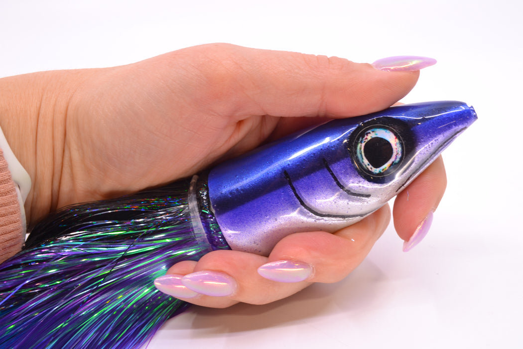 Tsutomu Lures Purple-Black-White Non-Jetted Kona Dragon 9"+ 8oz Strobez Black-Purple
