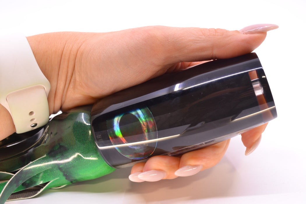 Moyes Lures Black Pearl Black Back Taxi Eyes XL Shotgun 14" 11oz FT Vinyl Green Tiger GZE