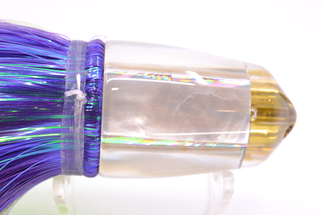 Koya Lures White MOP 4-Hole Bullet 9"+ 7oz Strobez Purple-Green