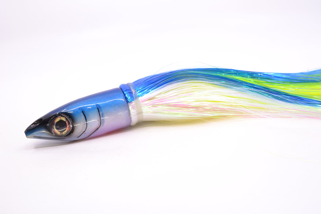 Tsutomu Lures Blue-White Jetted Kona Dragon 9"+ 8oz Strobez Blue-White/Chartreuse