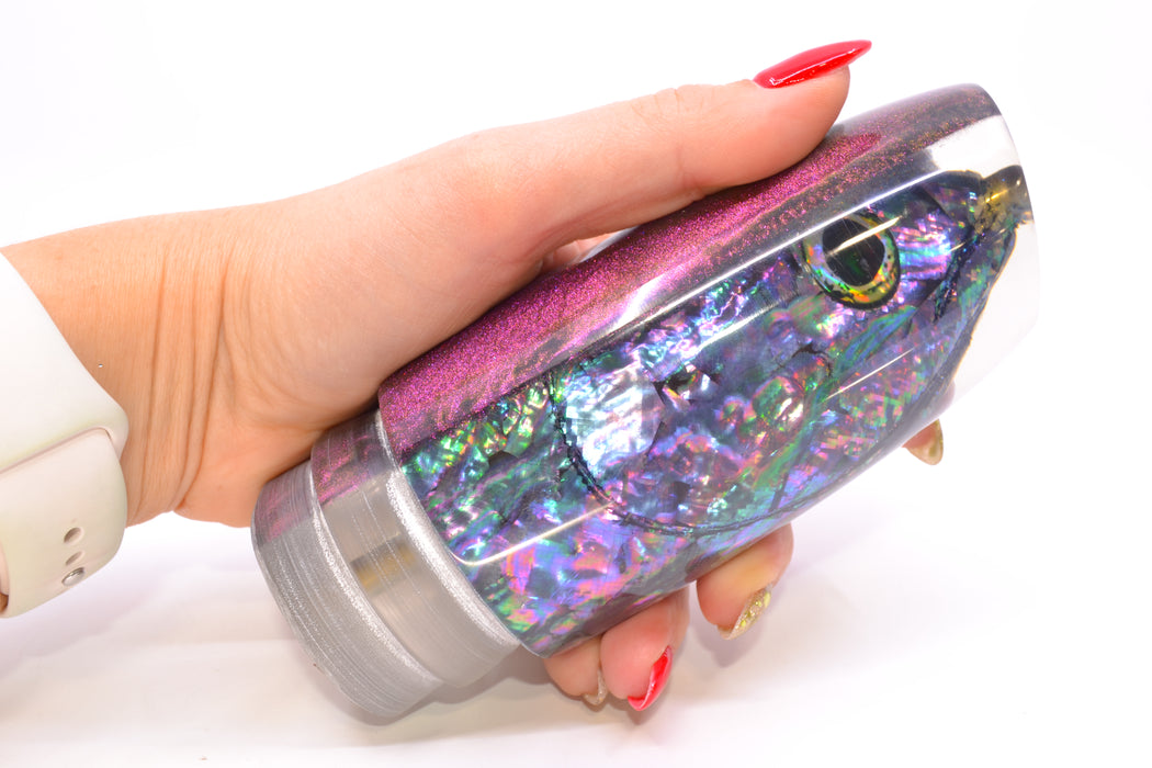 Ali'i Kai Lures Purple-Blue Shell Purple-Gold Chameleon Back Fish Head XL Plunger 16" 14oz GZE