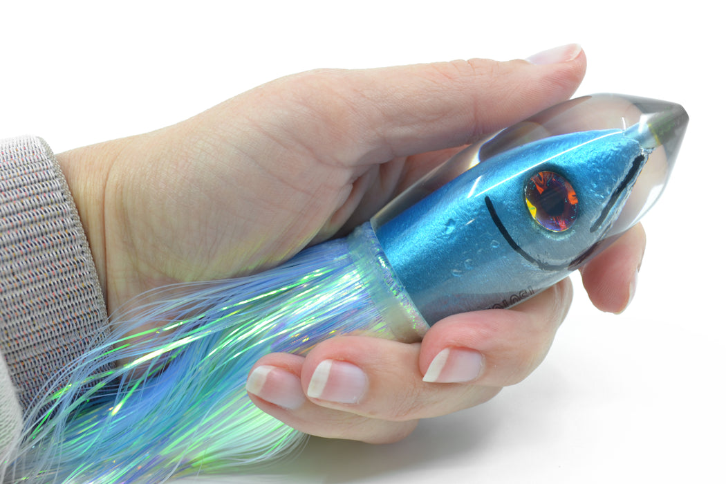 Tsutomu Lures Ice Blue-Silver Fish Head Moke Bullet 9" 5.6oz Flashabou